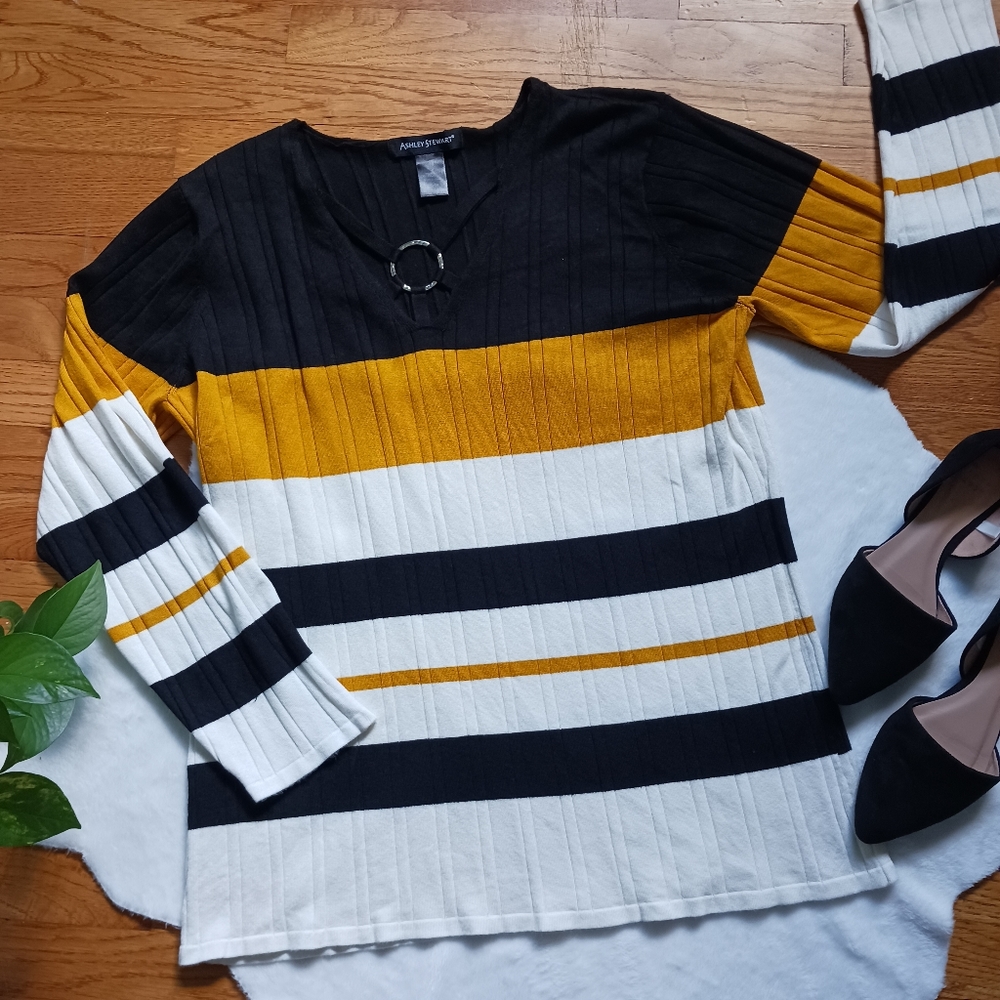 Ashley Stewart • Women's Plus Size Color Block Stripe Pull-Over Sweater